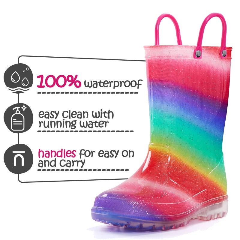 K KomForme Toddler Light Up Rain Boots for Girls Boys Waterproof Rain Boots with Handles Outdoors - Image 2